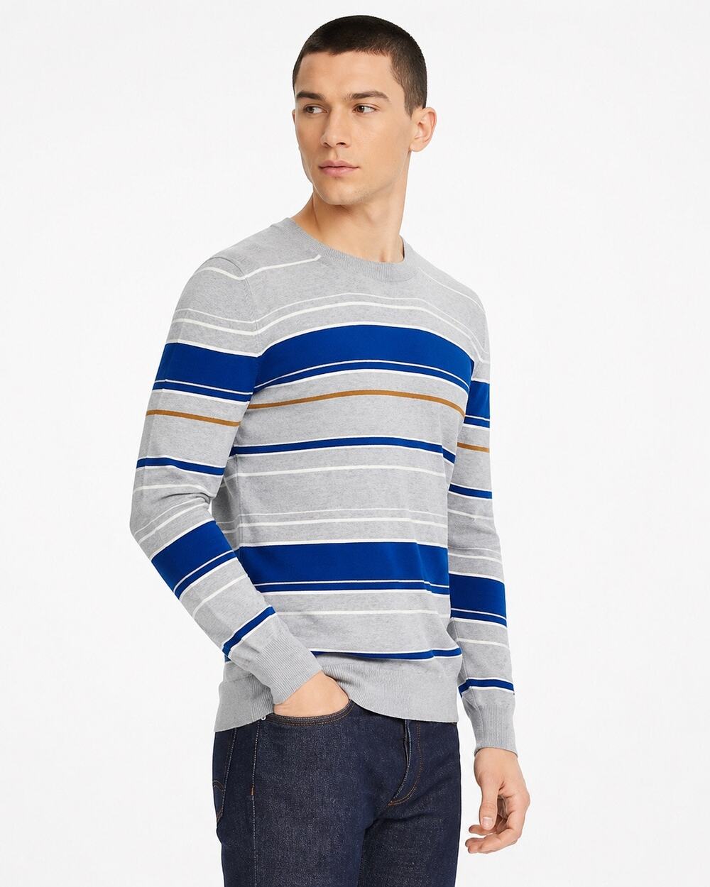 NWT A.P.C. Mens Organic Cotton Striped Sweater Medium Gray Blue